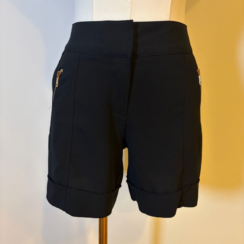 Caché Black Tailored Shorts with Gold Zipper Detail - Size 4